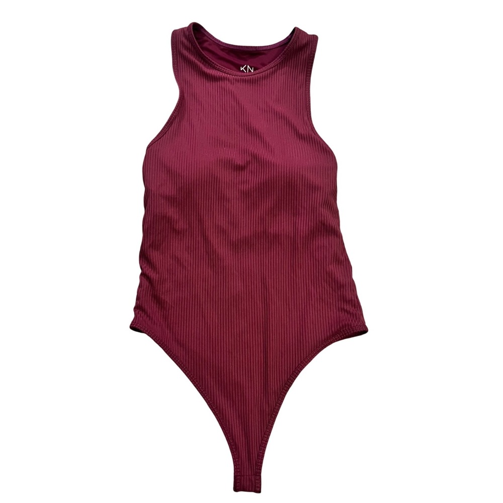 Klassy Network Ribbed Racerback‎ Thong Bodysuit Burgundy Size Small